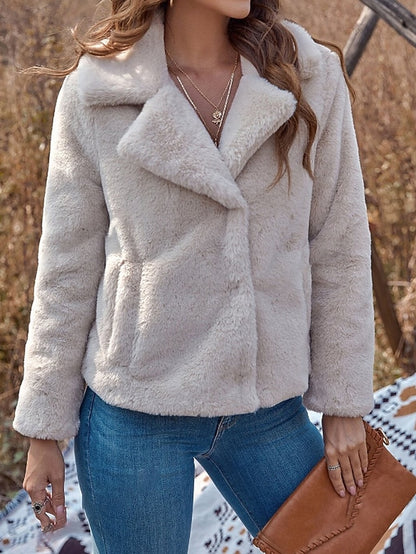 Coat Fur Teddy Warm Faux Pocket Comfortable Women's