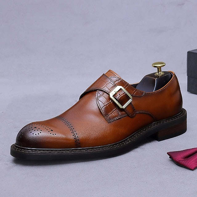 First Black Men's Monk Strap Genuine Leather Shoes