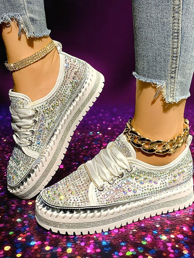 Sparkling with Rhinestone Women's Sneakers Silver Accents