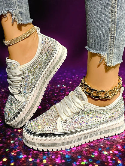 Sparkling with Rhinestone Women's Sneakers Silver Accents
