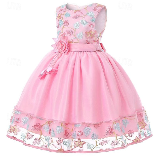 Girls' Sleeveless Flower Party Girl Dress 3D