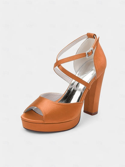 Platform Toe Sandals with Peep Women's and Satin High Heel