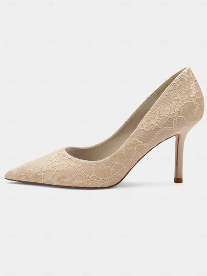 Heels Pointed-Toe - Women's Lace-Embroidered Stiletto