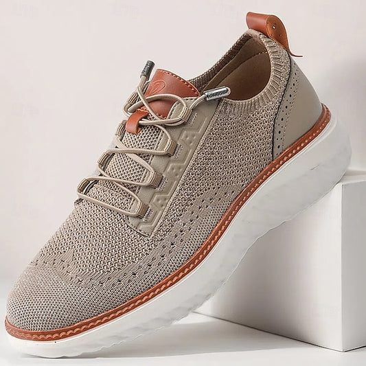 Wholesale SampleMen's Shoes Beige Knit Lace-Up Sneakers with Lightweight