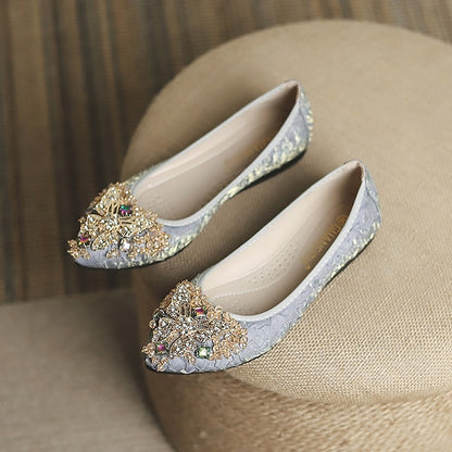 - Wedding Crystal Foldable Floral Flats Embellished Women's
