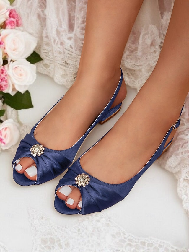 Wedding Crystal Satin with Women's Slingback Heels