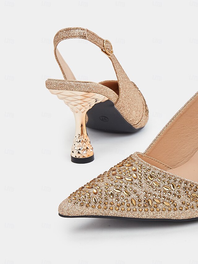 Sparkling Pointed Glitter Pumps Toe Women's Slingback –
