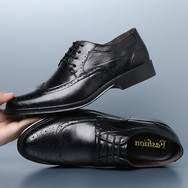 Shoes Faux Brogue Classic – Brown Leather Men's