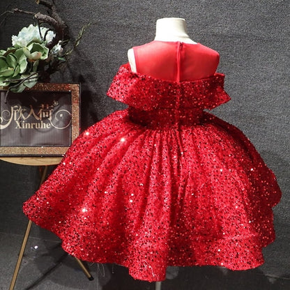 Dress Color Party Sleeve Kids Short Girls' Solid