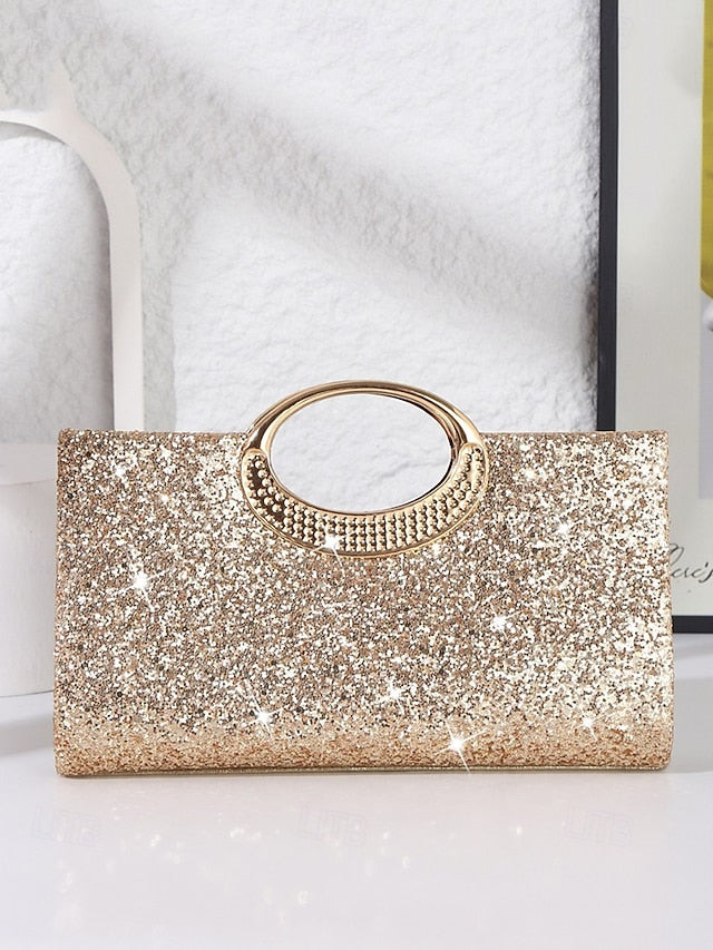 with Bag Gold Evening Clutch Women's Silver Glitter