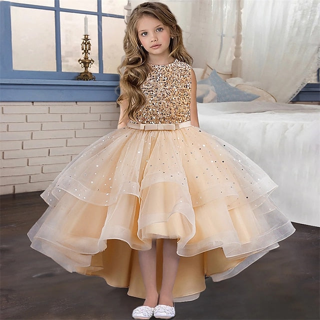 Color Sleeveless Solid Party Girls' Kids Dress