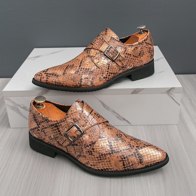 Snake Brown Strap Print Formal Classic Shoes Men – Monk for
