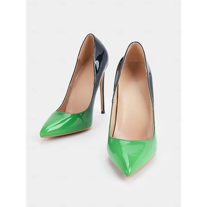 Green Patent Leather Pointed Toe Pumps Black Women's