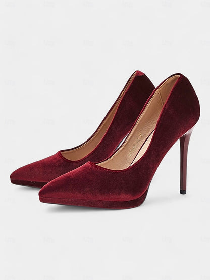 Women's Heel and Pumps Stiletto Velvet with Burgundy