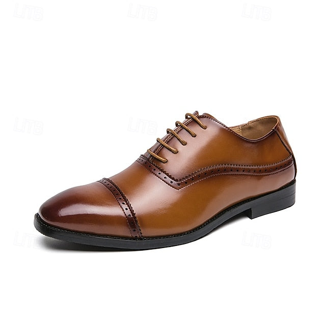 Leather Oxford Faux Men's Brogue – Classic Brown Shoes