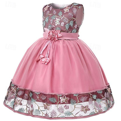 Girls' Sleeveless Flower Party Girl Dress 3D