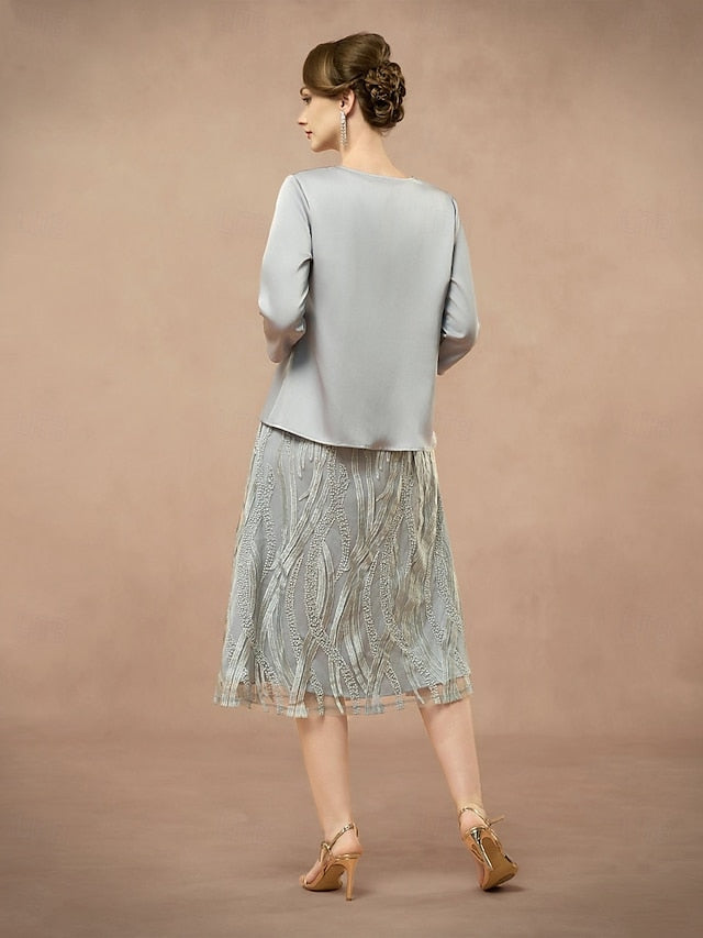 Dress Two A-Line Neck Bride of the Elegant Jewel Mother Pieces