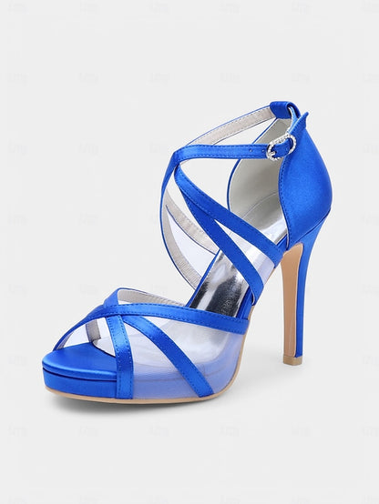 Satin Sandals - Bridal High with Cross Perfect Heel Straps White