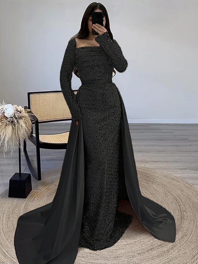 Guest Sequin Evening Dress Wedding Gown Elegant A-Line Formal