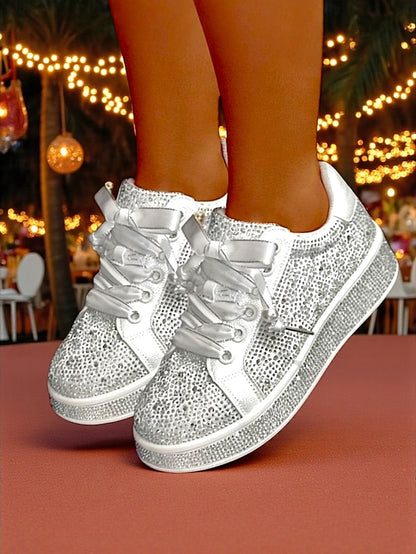 Sparkly Lace-Up - Sneakers Rhinestone Women's Glamorous