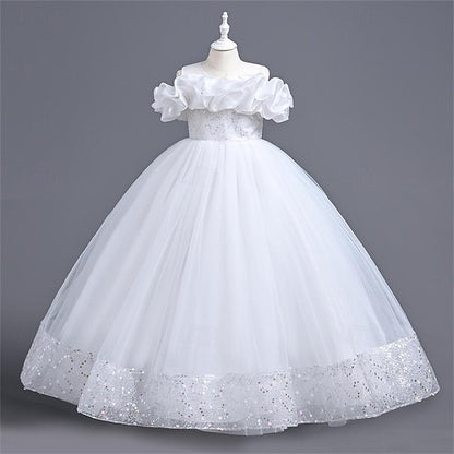 Girls' Color Girl Party Solid Dress Flower 3D