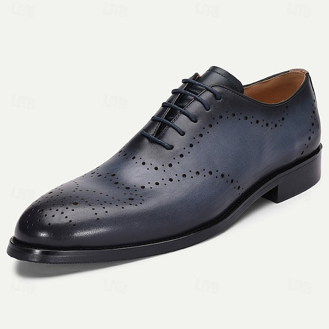 Blue Cowhide Shoes Men's Classic Oxford Genuine Navy