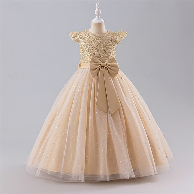 Color Girls' Party Kids Dress Block Flower Girl