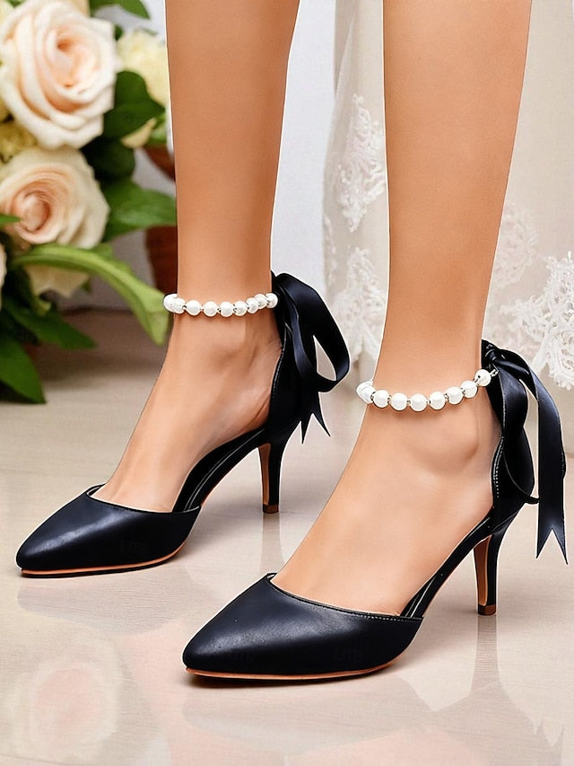 with Pearl Kitten - Heel Strap Bow Ankle Women's Blue Pumps