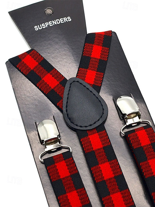 Christmas Men's Bow Plaid Tie Adjustable Set and Suspender