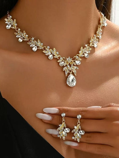 Set Gold Rhinestone - with Teardrop Pendant Jewelry Women's