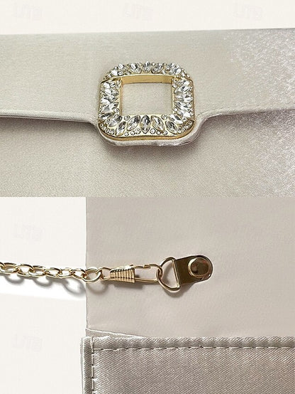 Rhinestone Women's with Elegant White - Clutch Satin Buckle