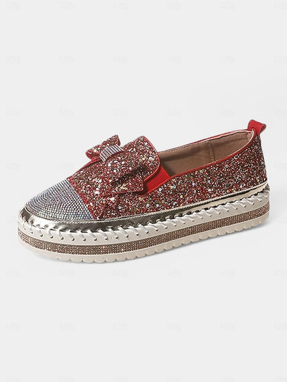 Rhinestone for Sparkling Loafers – Women Glittery Slip-On