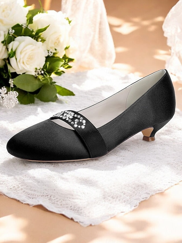 Rhinestone Satin Blue with Kitten Women's Heels