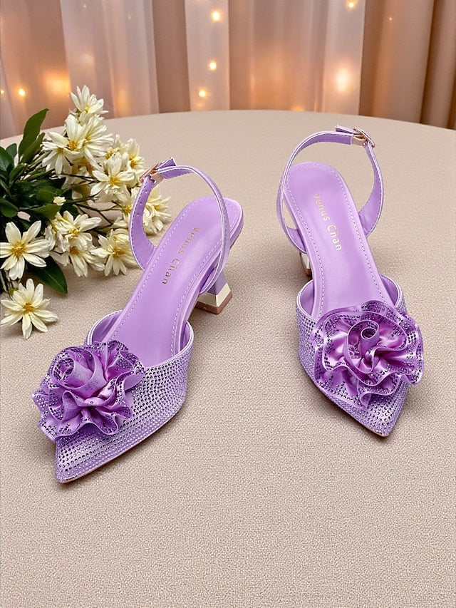 Purple with Slingback Rhinestone Floral Heels Women's