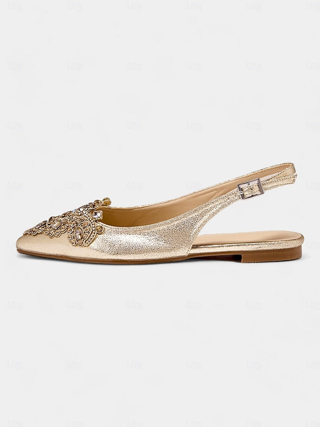 Embellished with Toe Gold Flats Women's Pointed Slingback