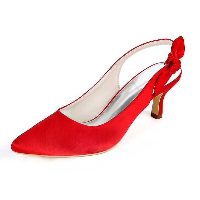 Toe - with White Bow Tie Pointed Heels Women for Slingback