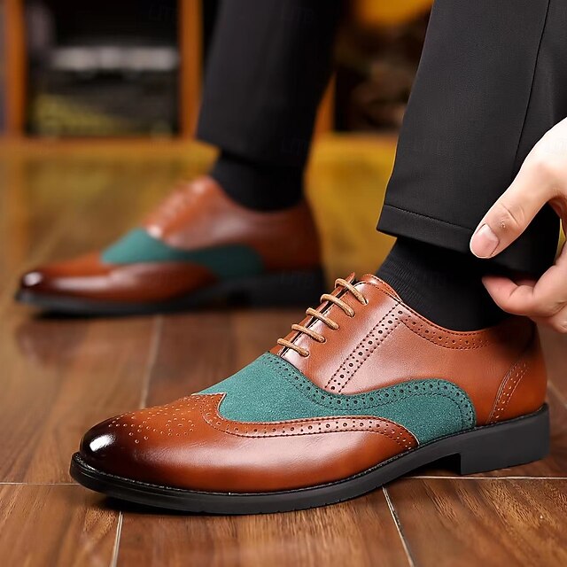 and Wingtip Two-Tone Oxford Shoes Green – Brown Men's in