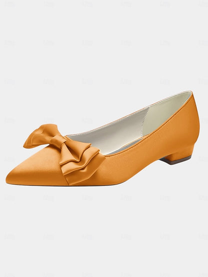 Pointed - Bow Flats Women's Elegant Satin Green Toe