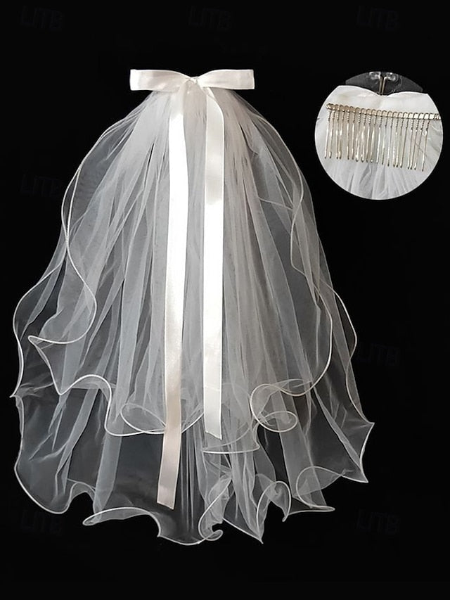 Bridal Tulle Ivory Ribbon Satin Elegant - and Soft with Veil