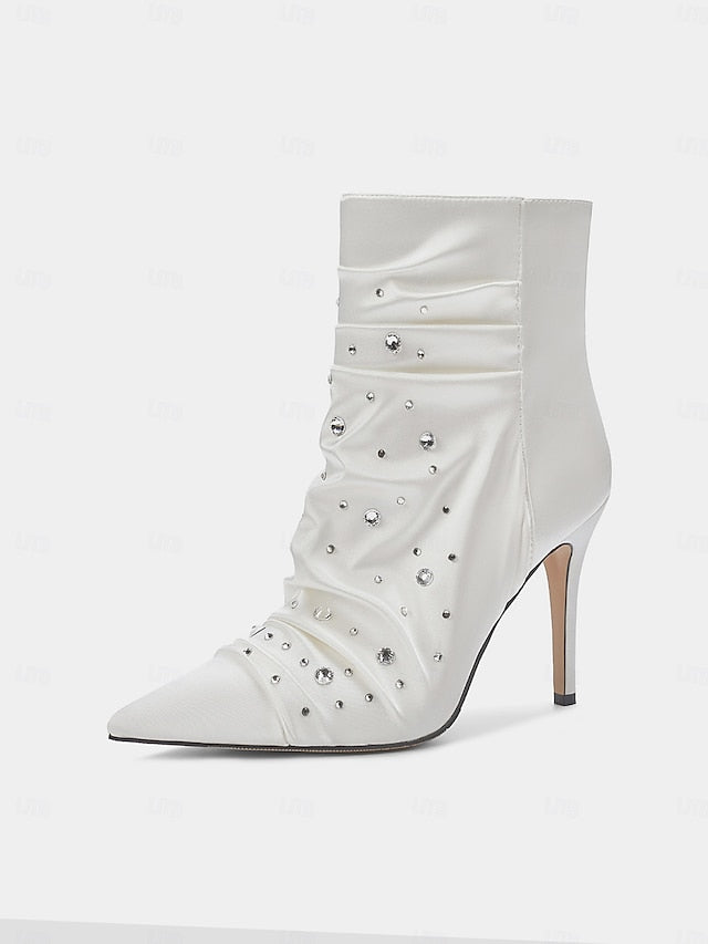 Rhinestone Ankle Satin with White Boots Women's