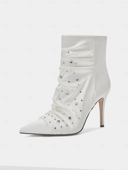 Rhinestone Ankle Satin with White Boots Women's