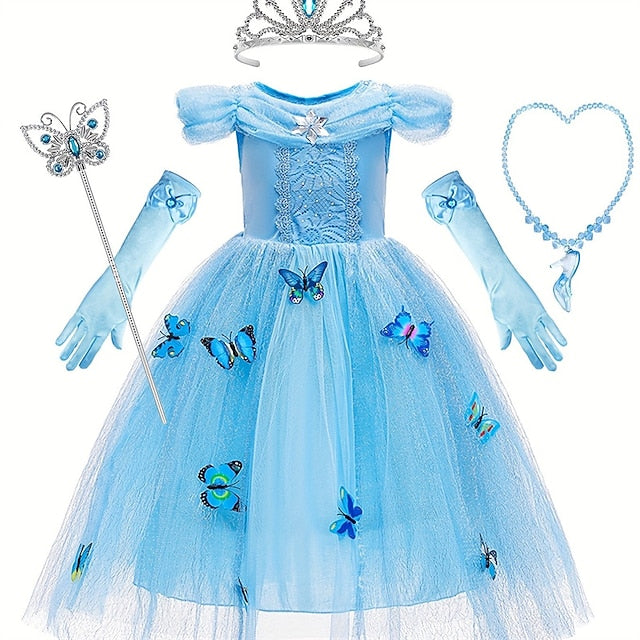 Girl Elsa Tulle Dress Party Flower Princess Costume Frozen Theme
