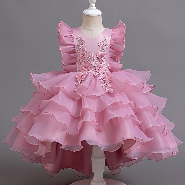 Girls' Dress Asymmetrical Floral Kids Party