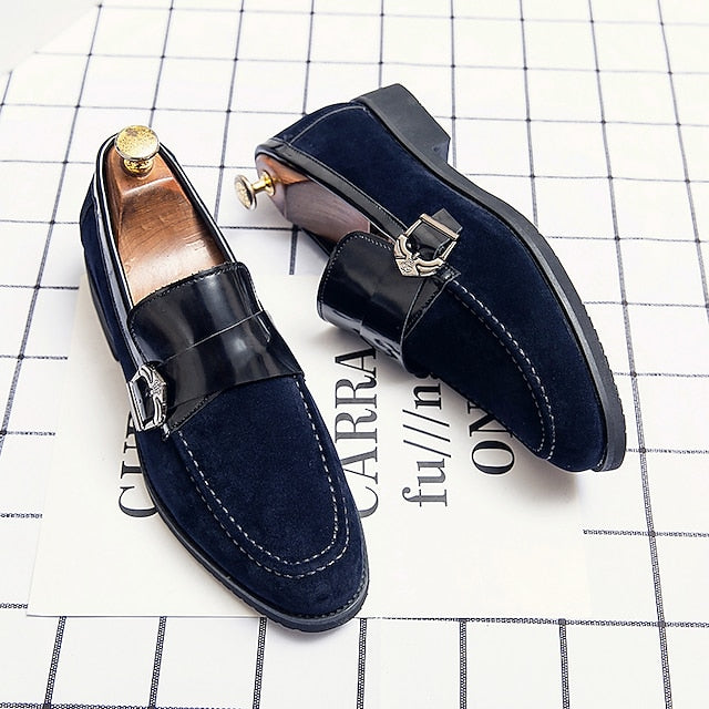 Men's Patent with Loafers Leather and Metal Strap Suede