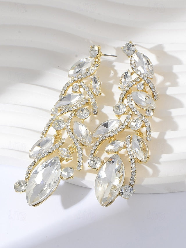 Gold Elegant Women's Leaf - Crystal Earrings Design