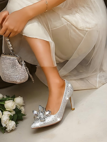 Women's Gold - High Embellished Heel Pumps Sparkly Crystal