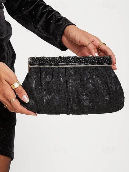 Black Clutch Evening Elegant Women's Lace Beaded Bag with