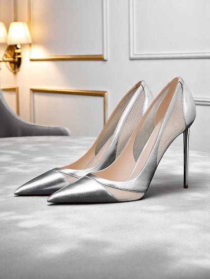 Nude Women's Pumps Detailing Mesh Pointed with Suede Toe