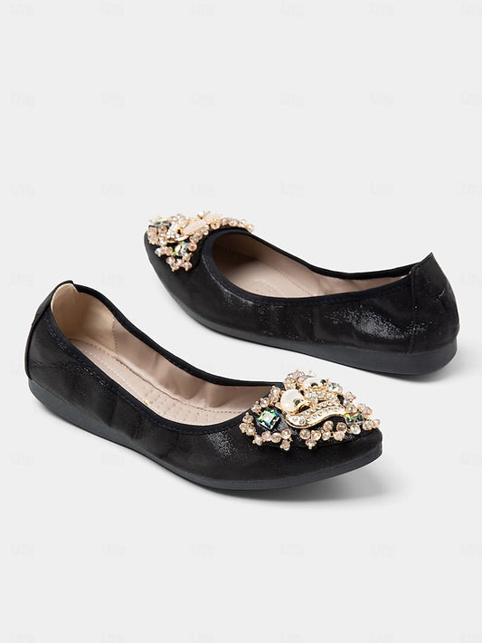 Rhinestone Women's Foldable Flats Ballet Black with