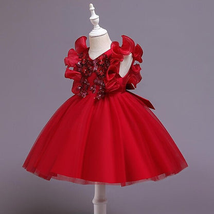 Sequin Solid Flower Girls' Party Dress Color Kids